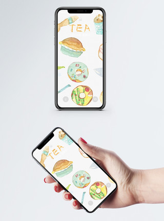 杂乱的包插画美食手机壁纸模板