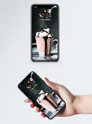 勺叉巧克力甜品手机壁纸模板