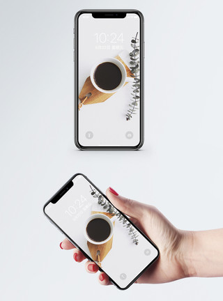 咖啡叶咖啡摆拍手机壁纸模板