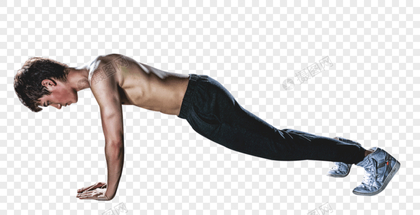 健身房强壮男性做俯卧撑图片