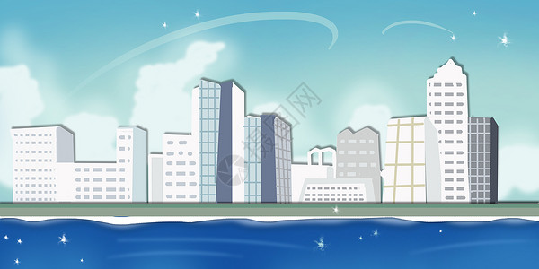 手绘城市建筑风光插画背景图片