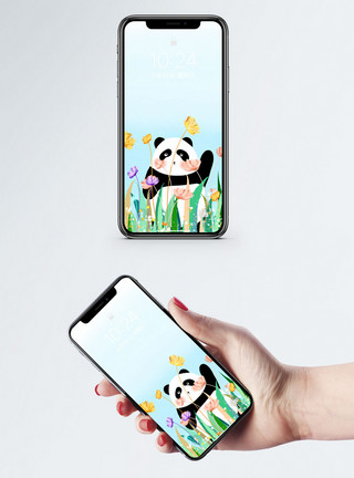 中秋插画卡通熊猫手机壁纸模板