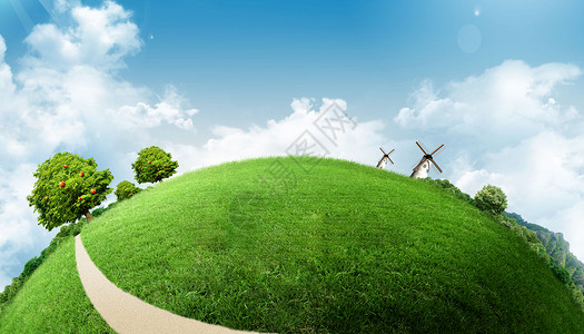 草雕创意生态地球设计图片