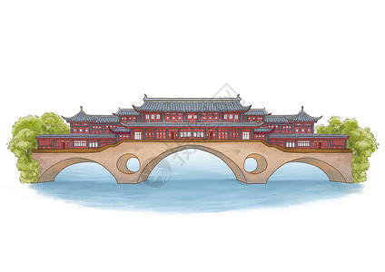 仿古廊桥廊桥插画插画