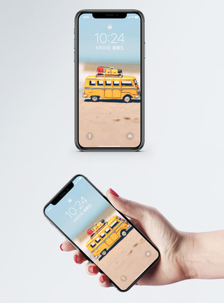 迷你小汽车海滩小车手机壁纸模板