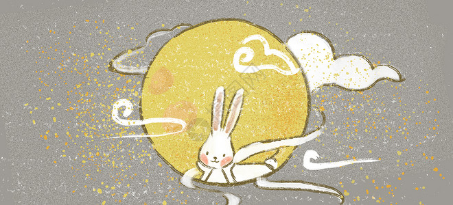 金色兔子中秋插画
