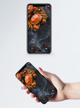 美味海鲜宣传单大闸蟹手机壁纸模板