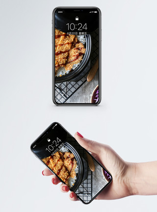 美味猪排香煎日式猪排饭手机壁纸模板