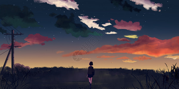 霓虹云彩夕阳星空插画插画