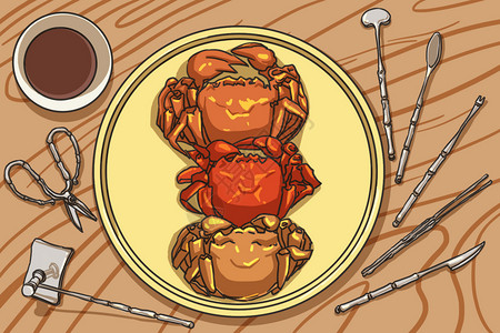 吃蟹工具螃蟹插画
