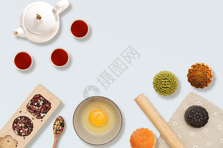菊花茶饮茶制作月饼设计图片