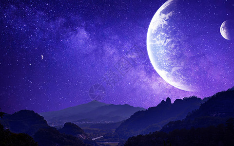紫色漂浮桃心科幻宇宙星球设计图片