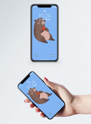 可爱棕熊西瓜小熊手机壁纸模板