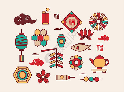 水花水波纹元素中国风中秋节日传统元素插画