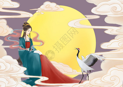 嫦娥奔月图片中秋节嫦娥奔月插画插画