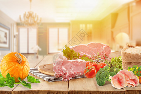 蔬菜猪肉厨房背景设计图片