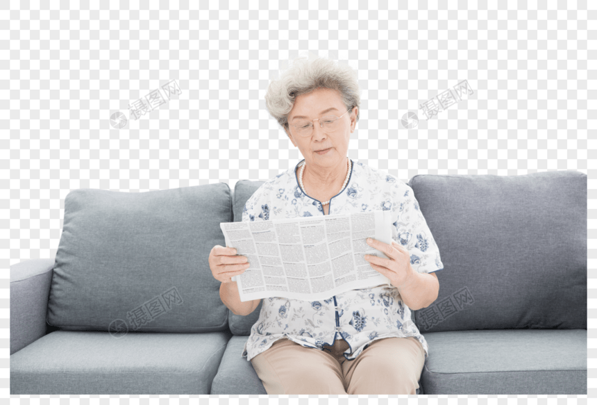 老年奶奶看报纸图片
