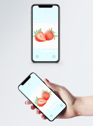 手绘一篮草莓草莓手机壁纸模板