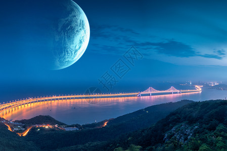 云桥夜晚的天空设计图片