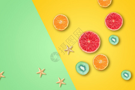 切柠檬和猕猴桃拼色水果设计图片