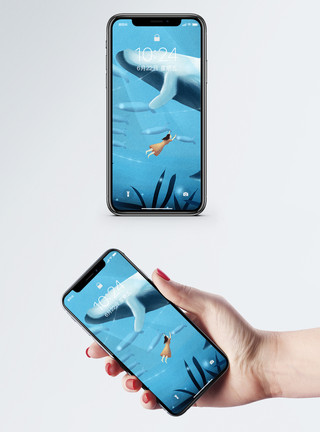 鲸鱼小女孩女孩与鲸鱼手机壁纸模板