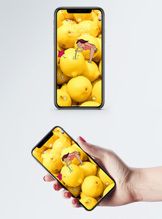 手绘水果柠檬创意柠檬手机壁纸模板