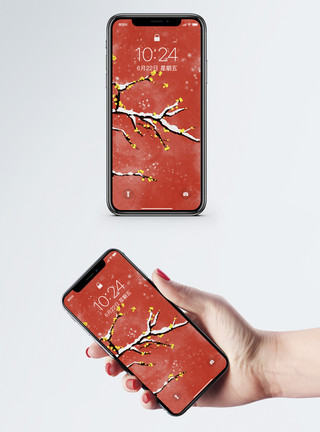 红色的花卉中国风梅花手机壁纸模板