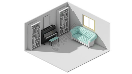 钢琴和猫素材住宅室内模型设计图片