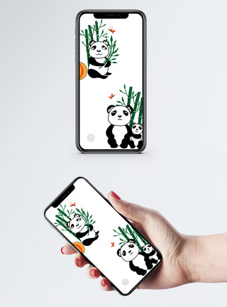 竹子露珠卡通熊猫手机壁纸模板