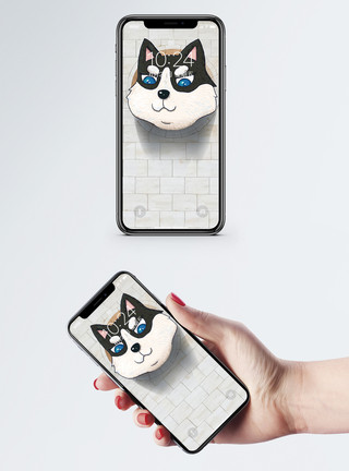 戴眼镜哈士奇可爱卡通小狗手机壁纸模板