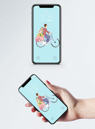 情侣骑自行车情侣手机壁纸模板
