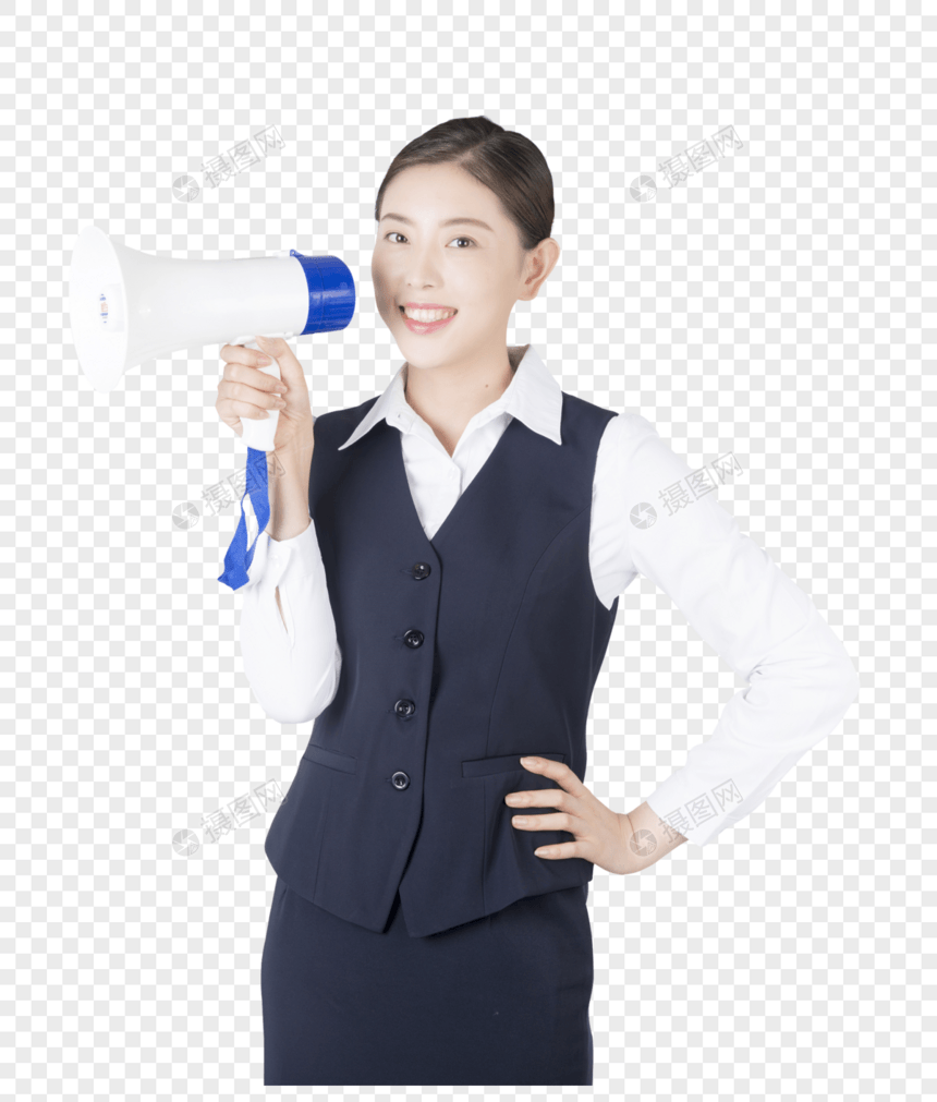 商务女性用喇叭喊口号图片