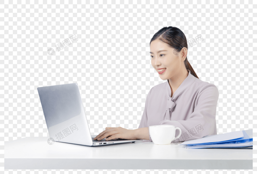电脑办公中的职场女性图片