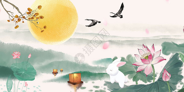 中秋兔子月饼节中秋背景设计图片