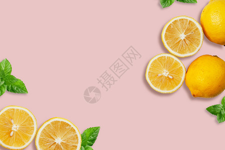 柠檬薄荷叶拼色柠檬设计图片