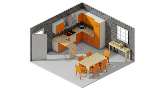 清新厨房背景住宅室内模型设计图片
