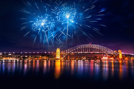澳大利亚海港大桥城市烟花设计图片