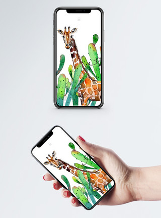 长颈鹿插画长颈鹿手机壁纸模板