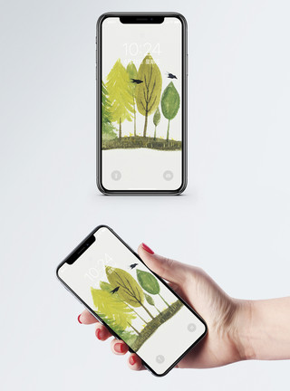 绿色水彩植物治愈植物手机壁纸模板