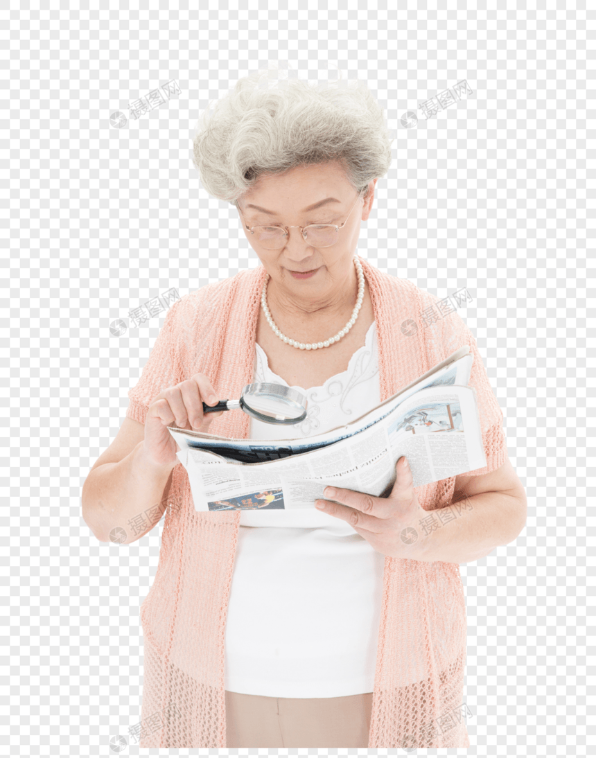 老年人奶奶看报纸图片