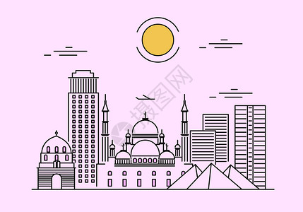 旅行app线条城市插画