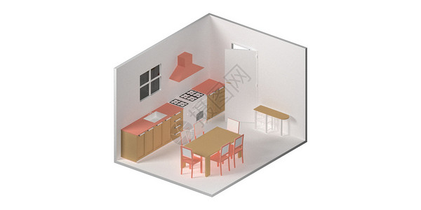 卡通餐桌室内住宅模型设计图片