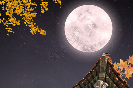 八坂神社夜景中秋圆月设计图片
