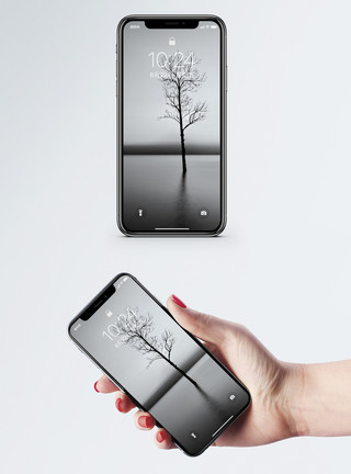 黑白点树素材孤独的树手机壁纸模板