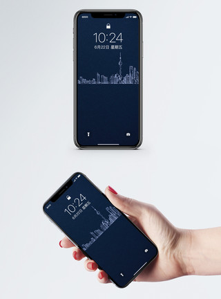 蓝色都市背景图片下载手绘城市手机壁纸模板