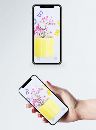 黄色小花盆栽小花手机壁纸模板