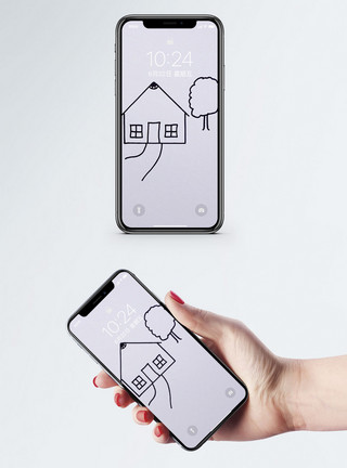 房屋卡通简笔画手机壁纸模板