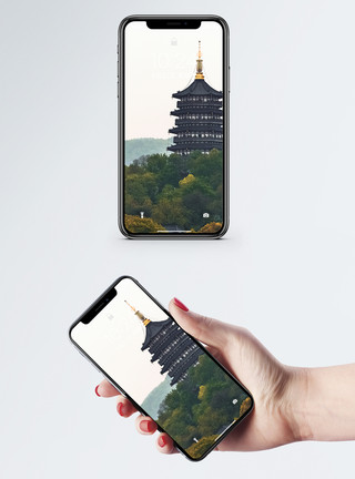 秋分中国风山脉塔楼手机壁纸模板