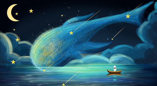 月夜下的美人鱼星空插画