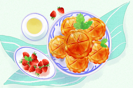 草莓茶食物插画